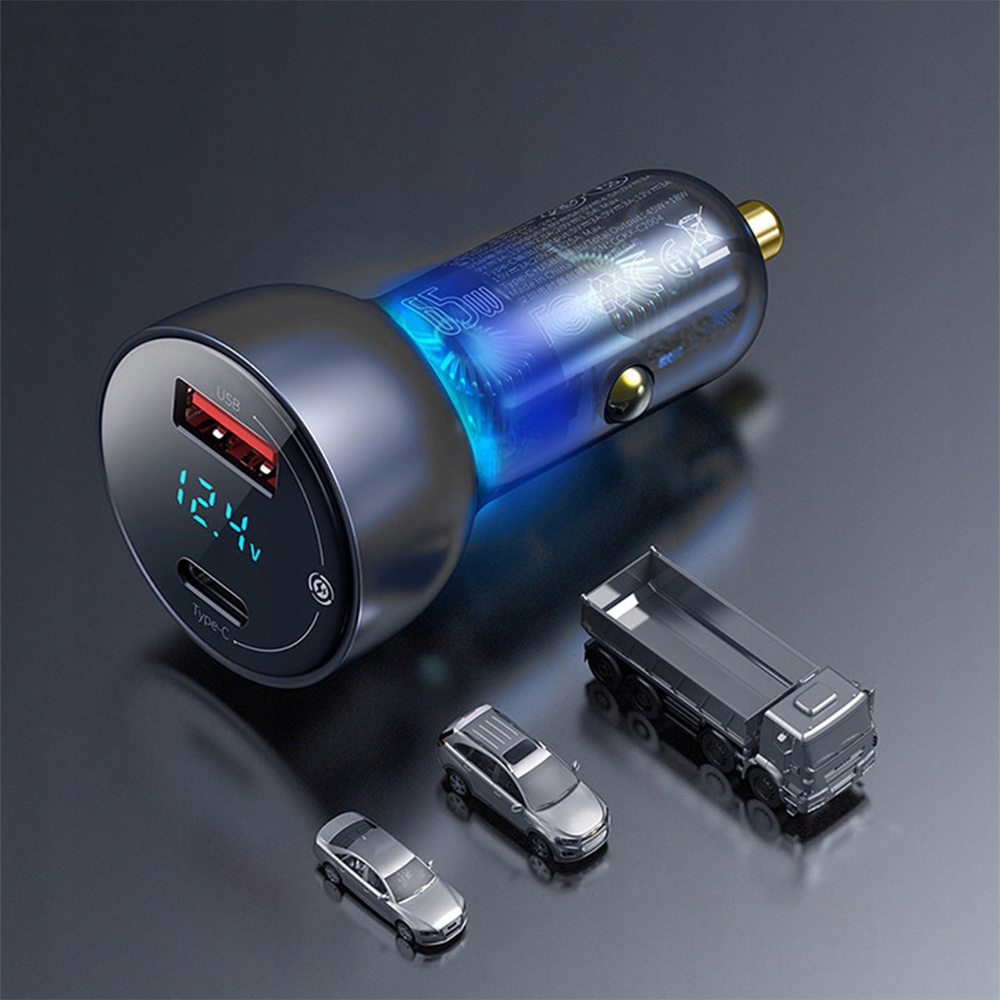 BASEUS ŁADOWARKA SAMOCHODOWA LED 2x USB QUICK CHARGE POWER DELIVERY PD 65W Kolor srebrny