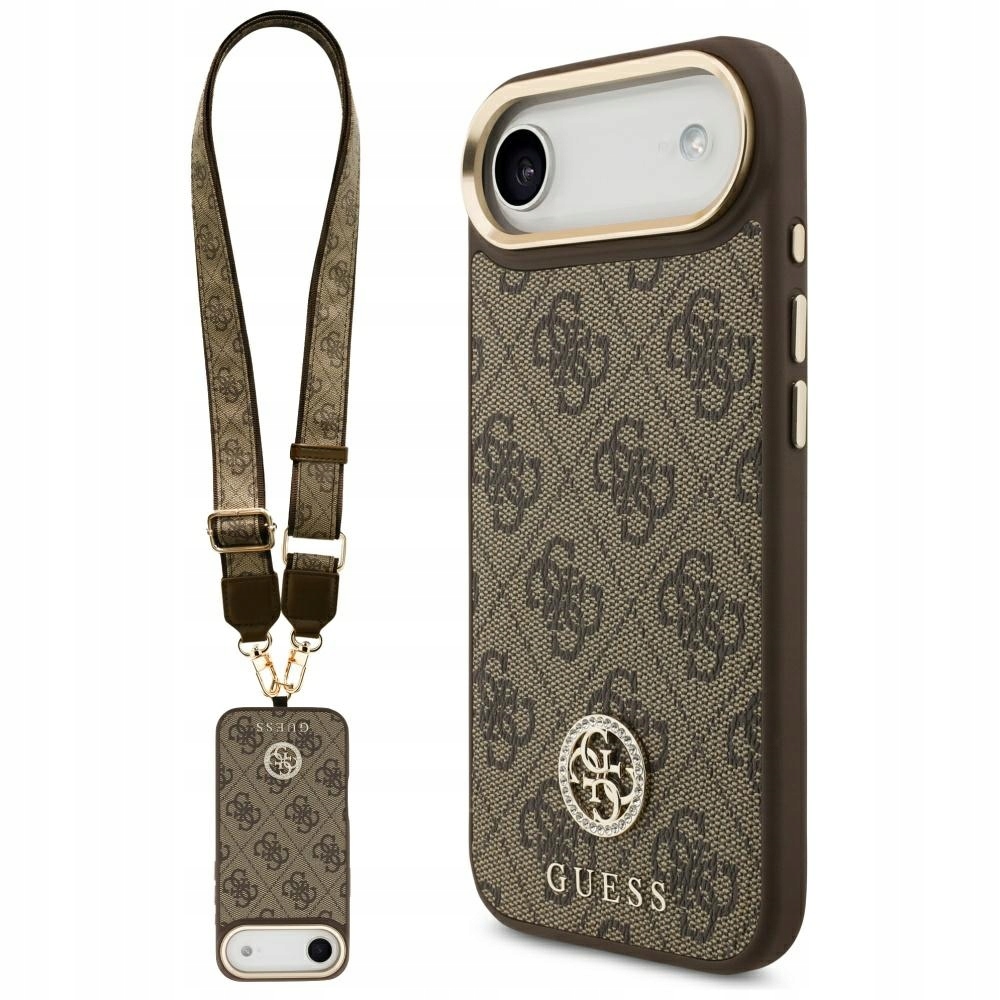 Pouzdro Guess 4G Strass Logo & Big Strap Metal Buttons MagSafe pro iPhone Ai
