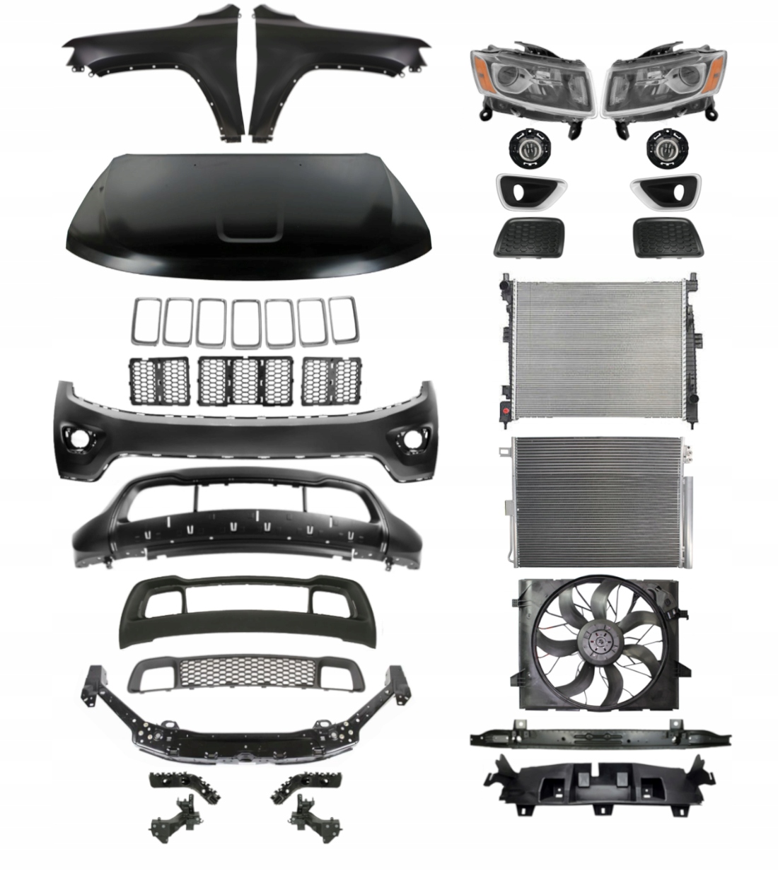 Jeep Grand Cherokee 13-17 Maska Zderzak Błotnik ZESTAW CZĘŚCI