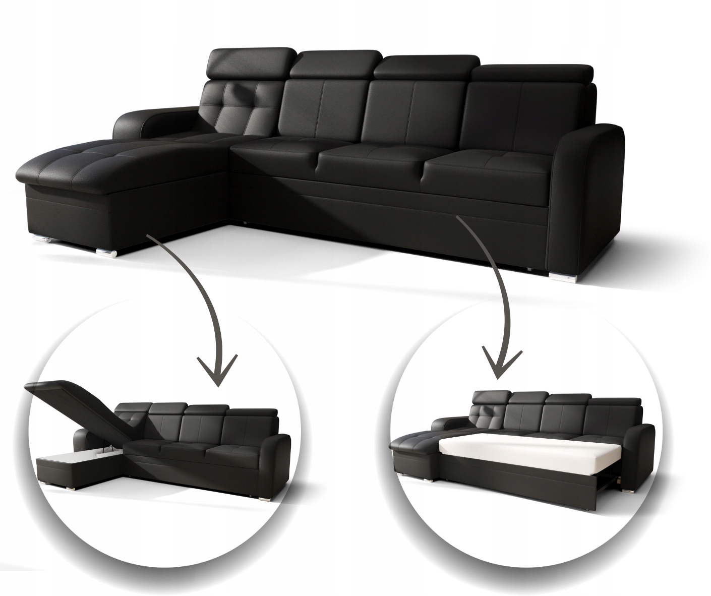 Rohová Sedací Souprava Rozkládací 315 Opěrky Hlavy Kontejner Funkce Skladová Nabídka Azzurra