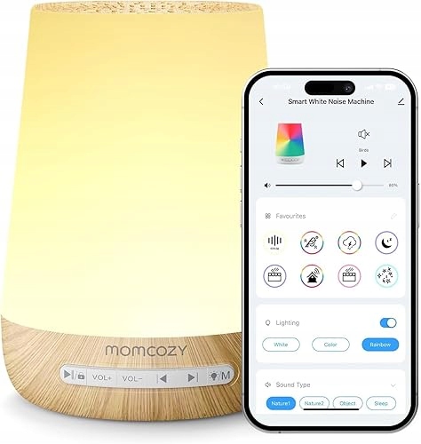 Momcozy Generator Białego Szumu 34 Dźwięki Lampka Nocna WiFi