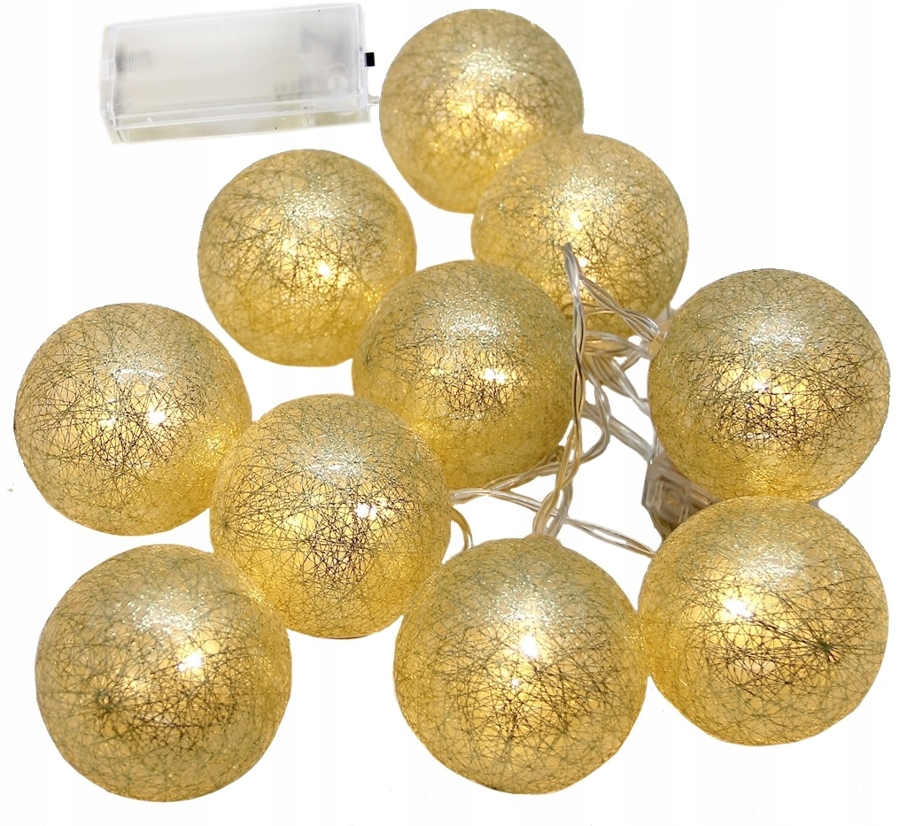 

Zestaw Bombek 10x Led girlanda Złote 1,9m