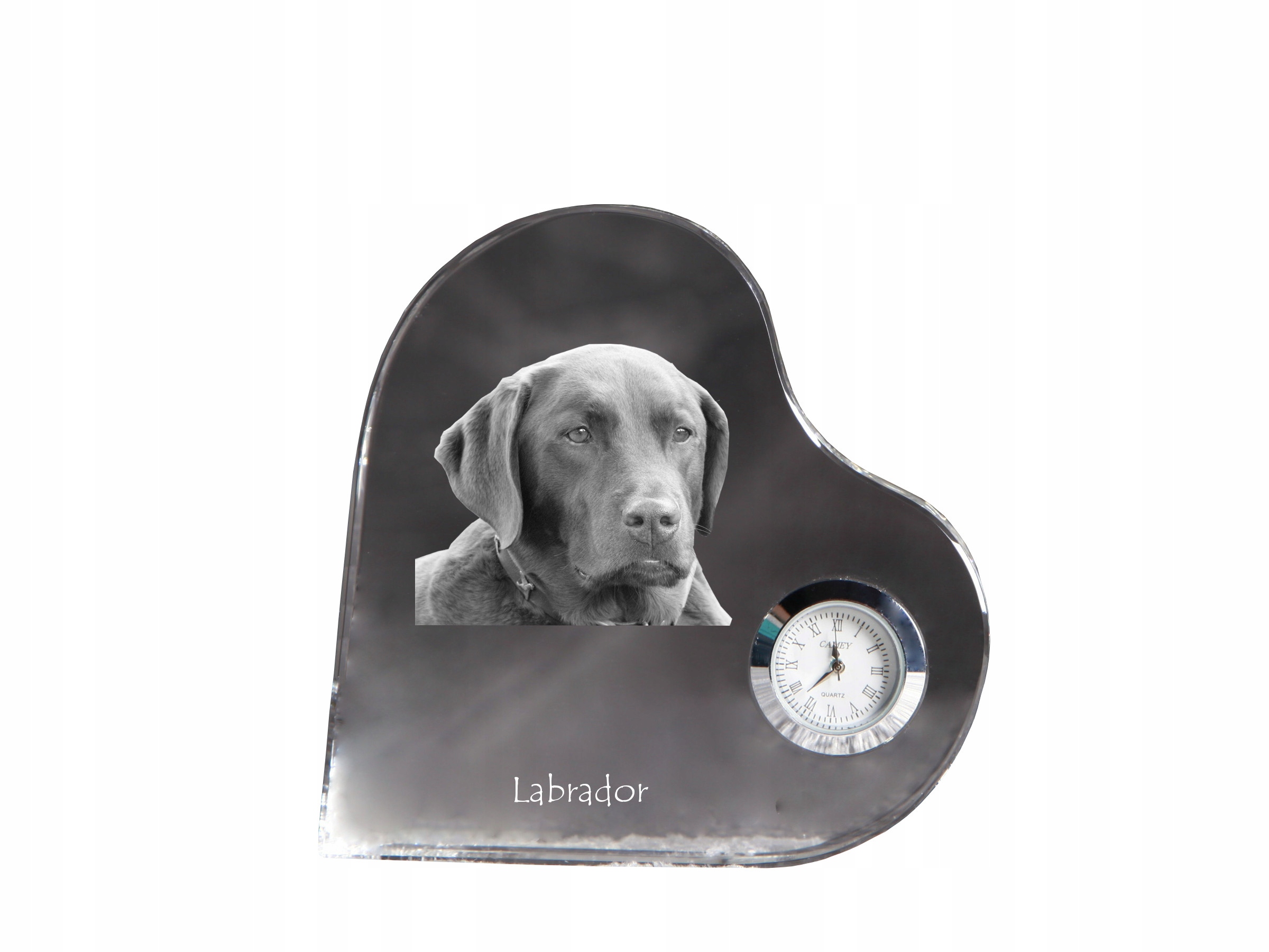 Labradorský retriever – krištáľový hodinový strojček v tvare srdca s vašou fotografiou