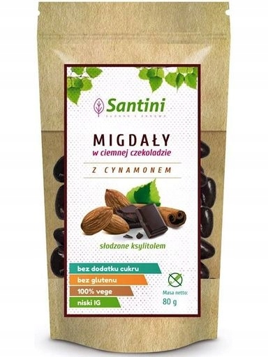 3x Santini Mandle v tmavé čokoládě se skořicí Bez cukru 80 g -Santini