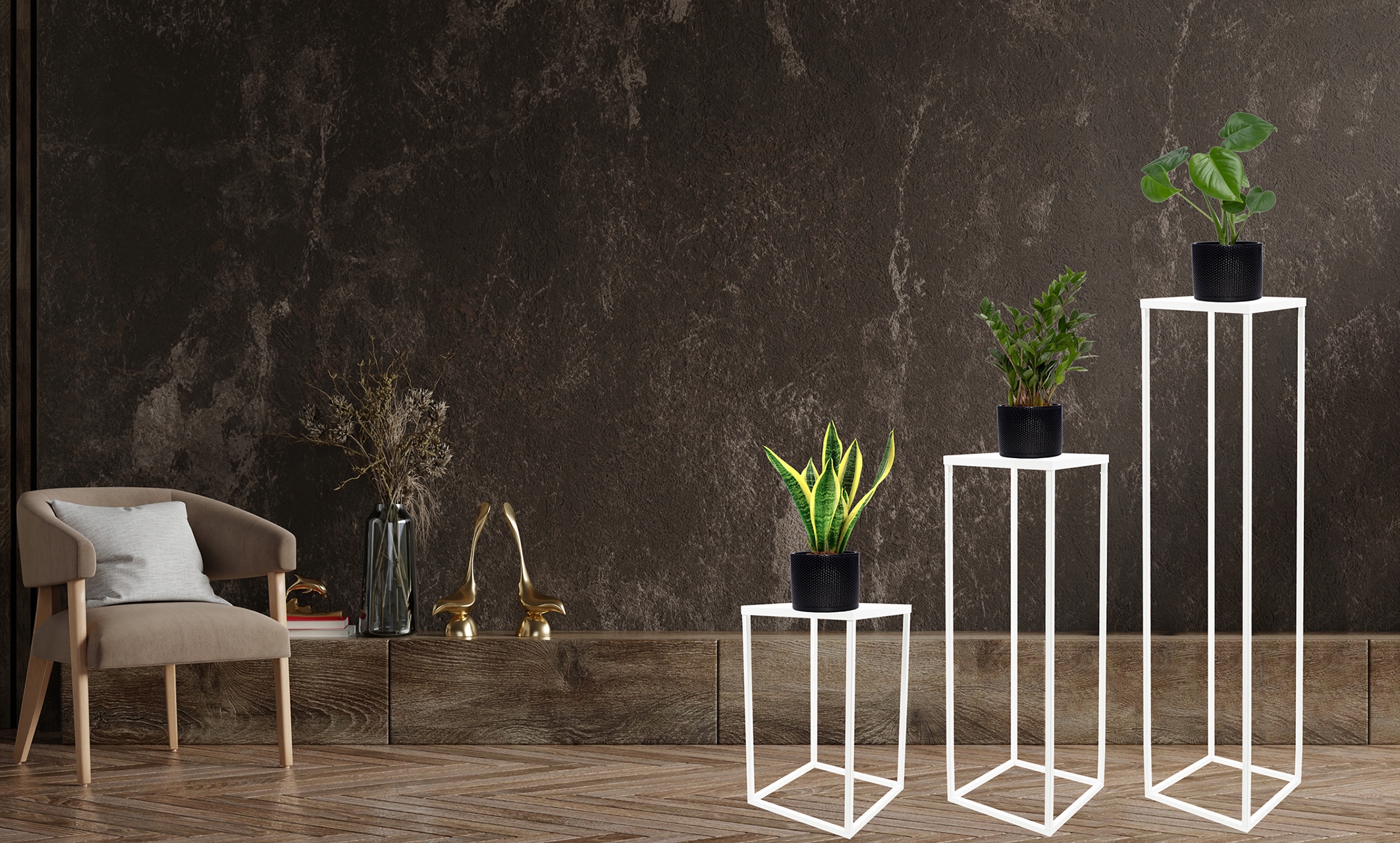 KWIETNIK STOJĄCY STOJAK PÓŁKA NA KWIATY ROŚLINY METALOWY biały 60cm Marka Framado