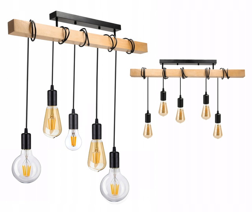 Dřevěná závěsná stropní lampa Lustr Zwis Loft Černá pro 5x E27