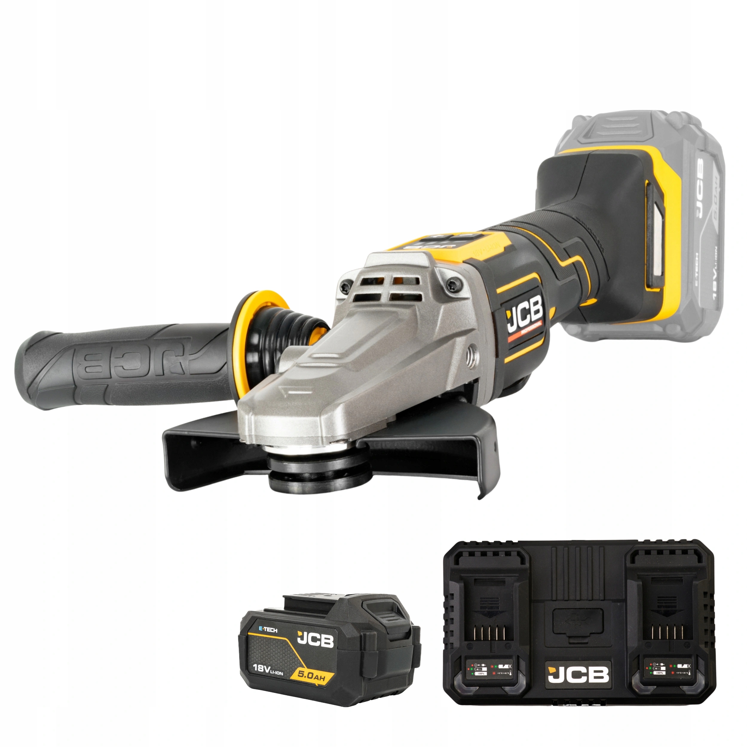 Jcb Professional 18V Szlifierka Kątowa 125Mm Dual Charger 4.5A Bateria 5Ah