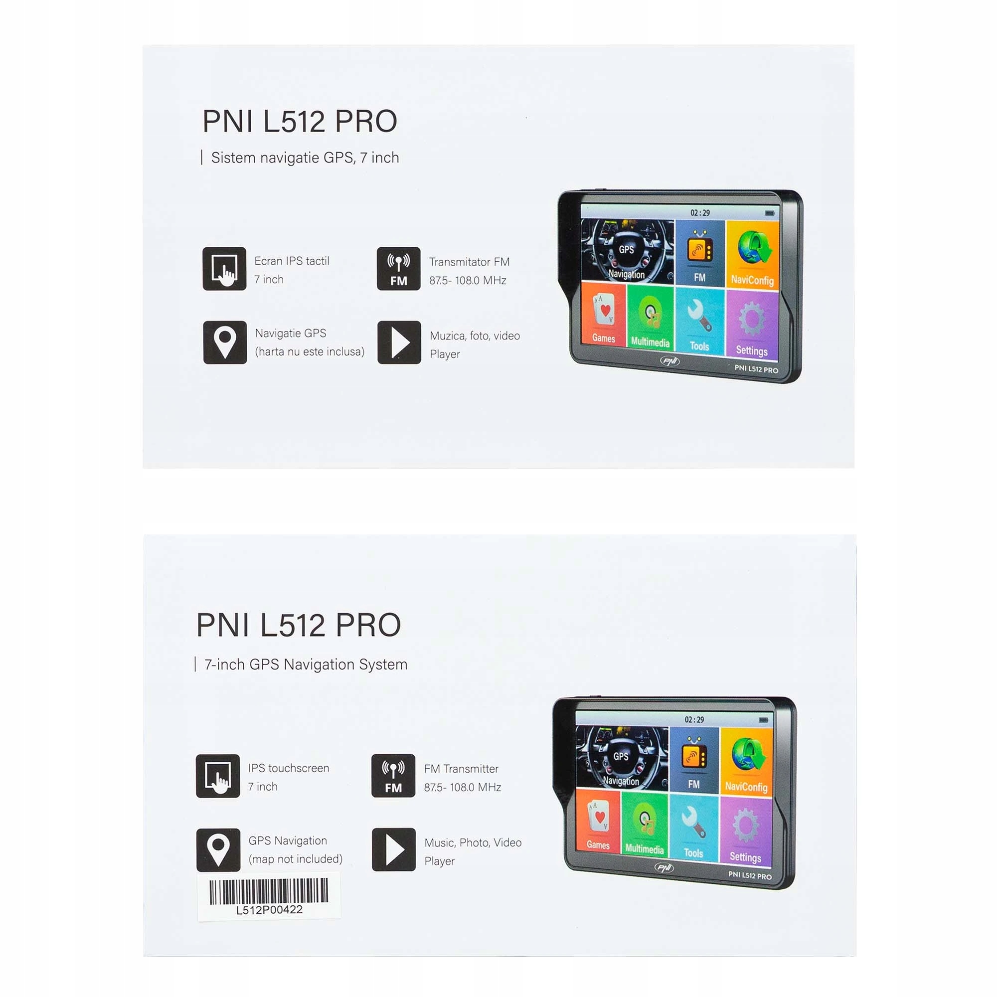Pni L512 Pro Gps navigačný systém so slnečnou clonou, 7 palcový, 800 MHz, 5