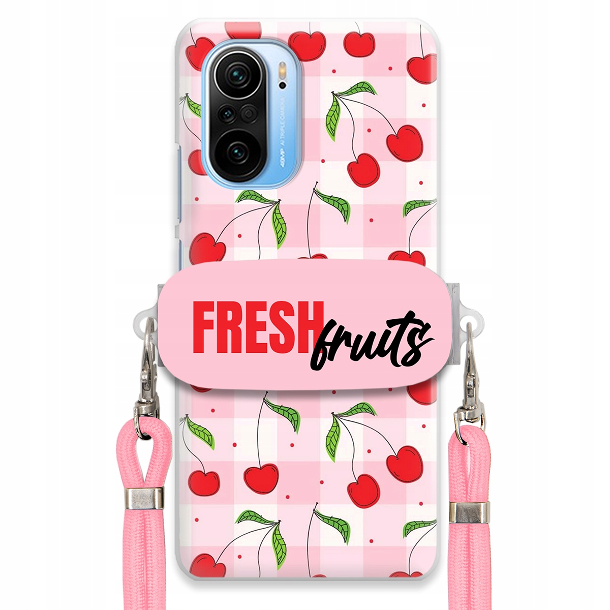 Puzdro pre Xiaomi Redmi K40 Pro Case Držiak šnúrok Ružový Fresh Fruits Mriežka