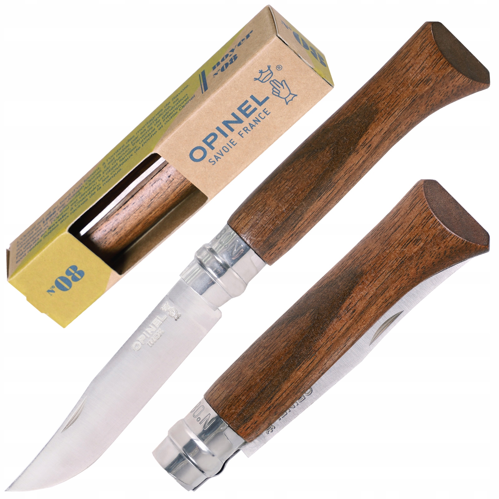 Nóż Składany Opinel Inox No 8 Walnut Rękojeść Drewno z Orzecha Turystyczny
