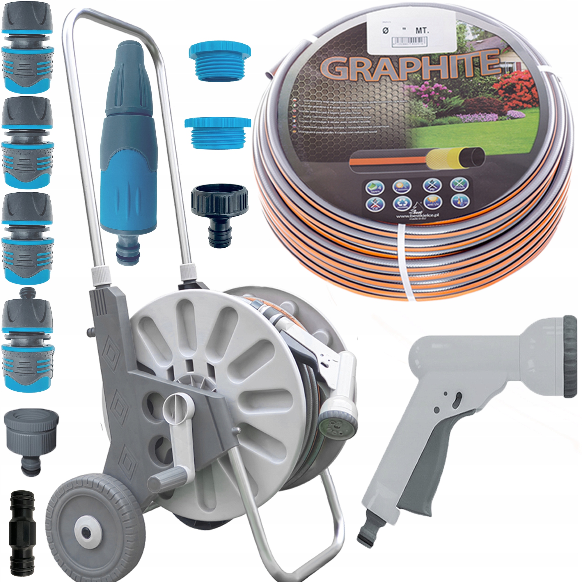 Wózek Alu Wąż Ogrodowy 4-WARSTWOWY 1/2 30M Zestaw