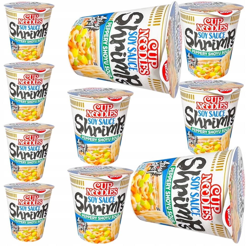 10x Zupka Błyskawiczna Makaron Instant Smak Krewetki Shoyu Kubek 63g Nissin