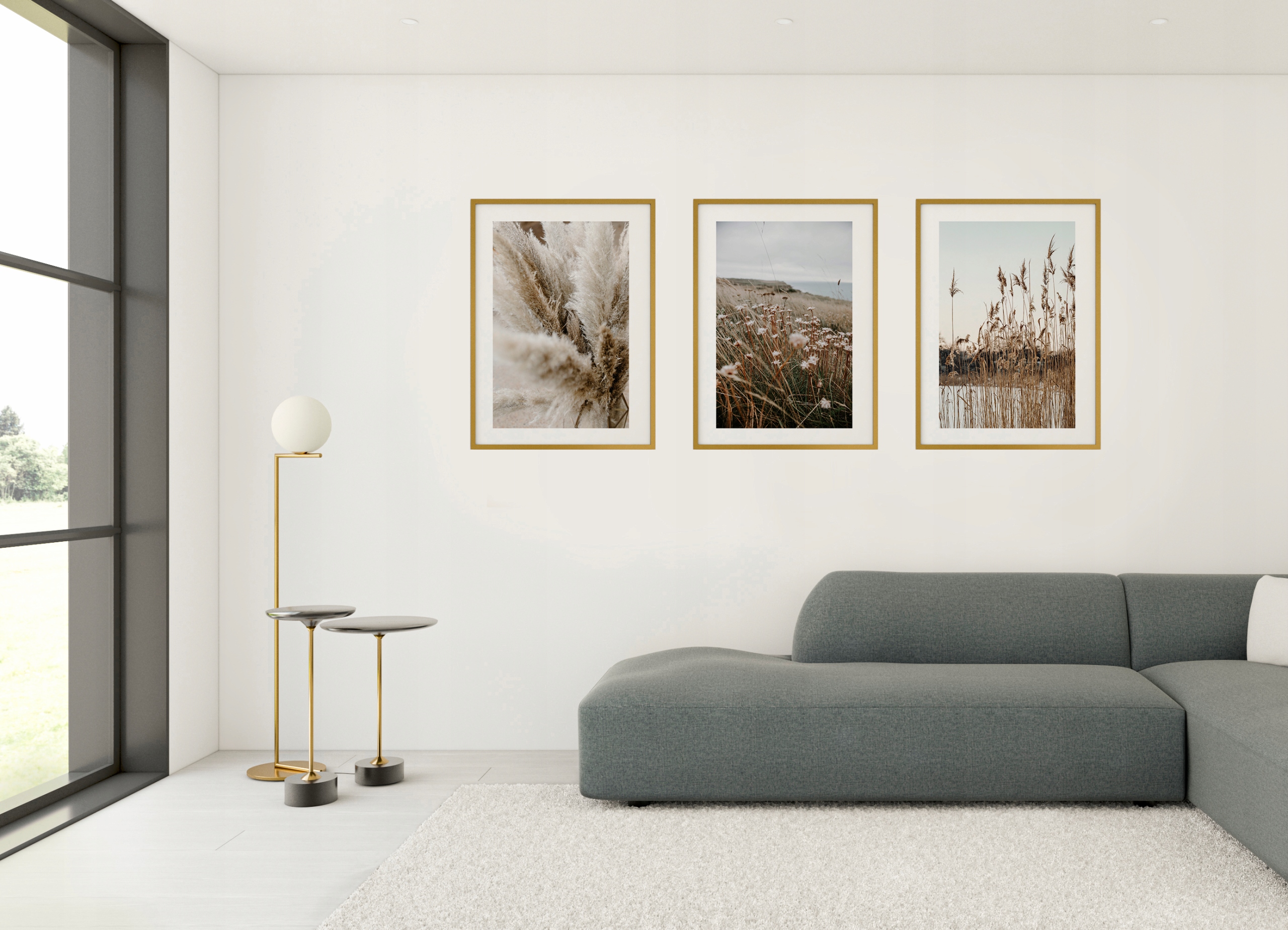 PLAKAT OBRAZ TRYPTYK BEŻ TRAWA A4 BOHO TRZCINA Marka inna