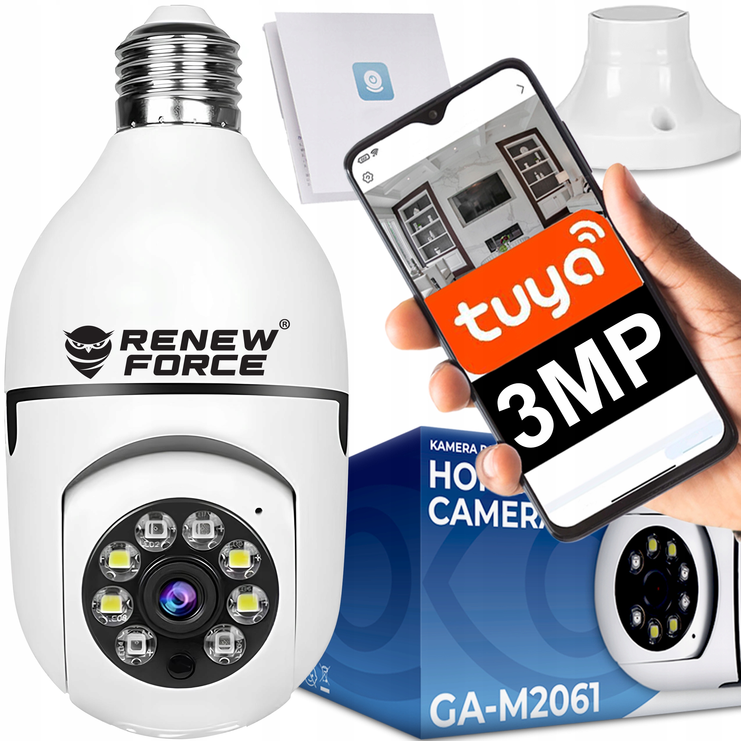 KAMERA WIFI WEWNĘTRZNA OBROTOWA ŻARÓWKA GWINT E27 IP 3MP TUYA MONITORING Stan opakowania oryginalne