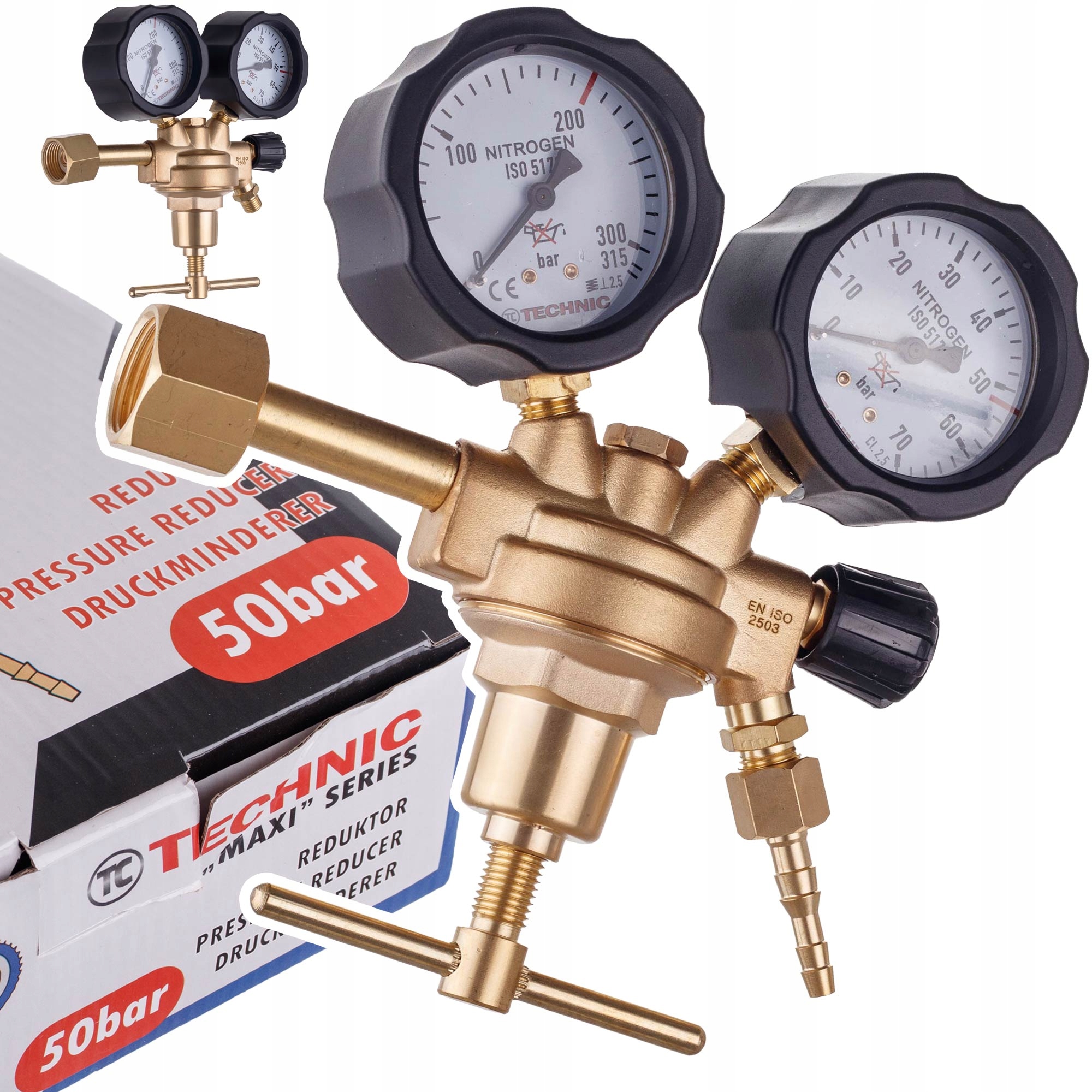 Reduktor Azot pro dusík 50 Bar, tlakový pro klimatizaci, 2x manometr