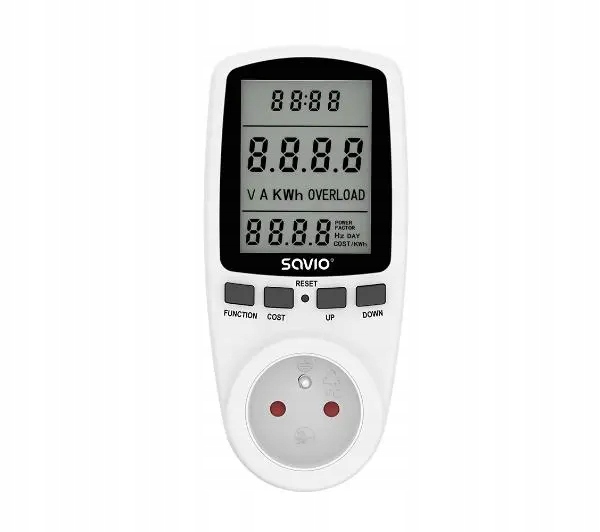 Wattmetr s LCD displejem Savio Ae 01 16 A 3680 W Kalkulačka energie