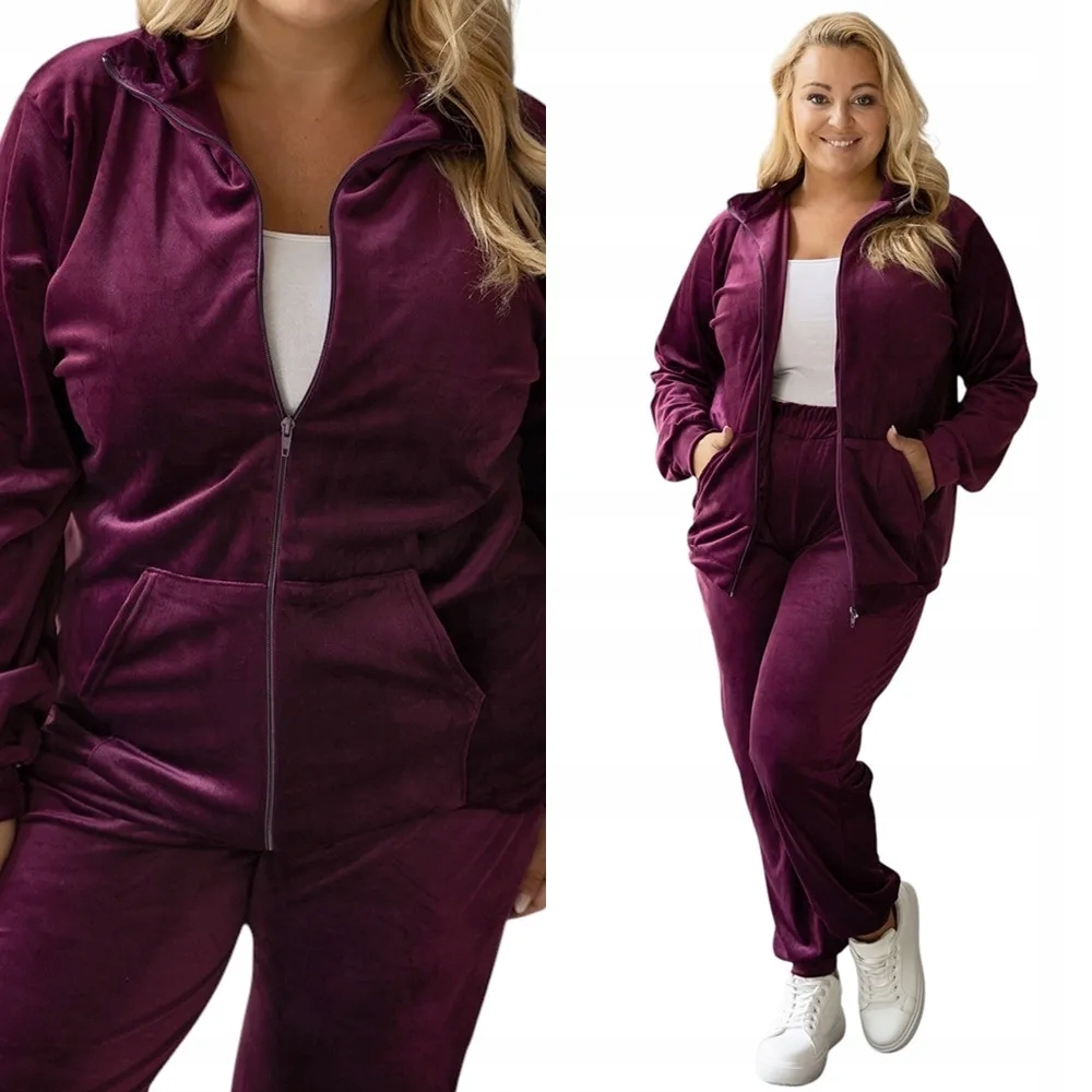 Dámská Teplákovka Velurová souprava bez kapuce XXL/3XL Bordó