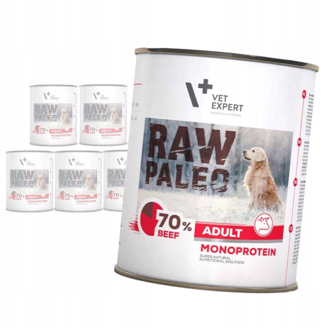 Vet Expert Raw Paleo Adult Monoprotein 6x800g Vlhké Krmivo pro psy Hovězí maso
