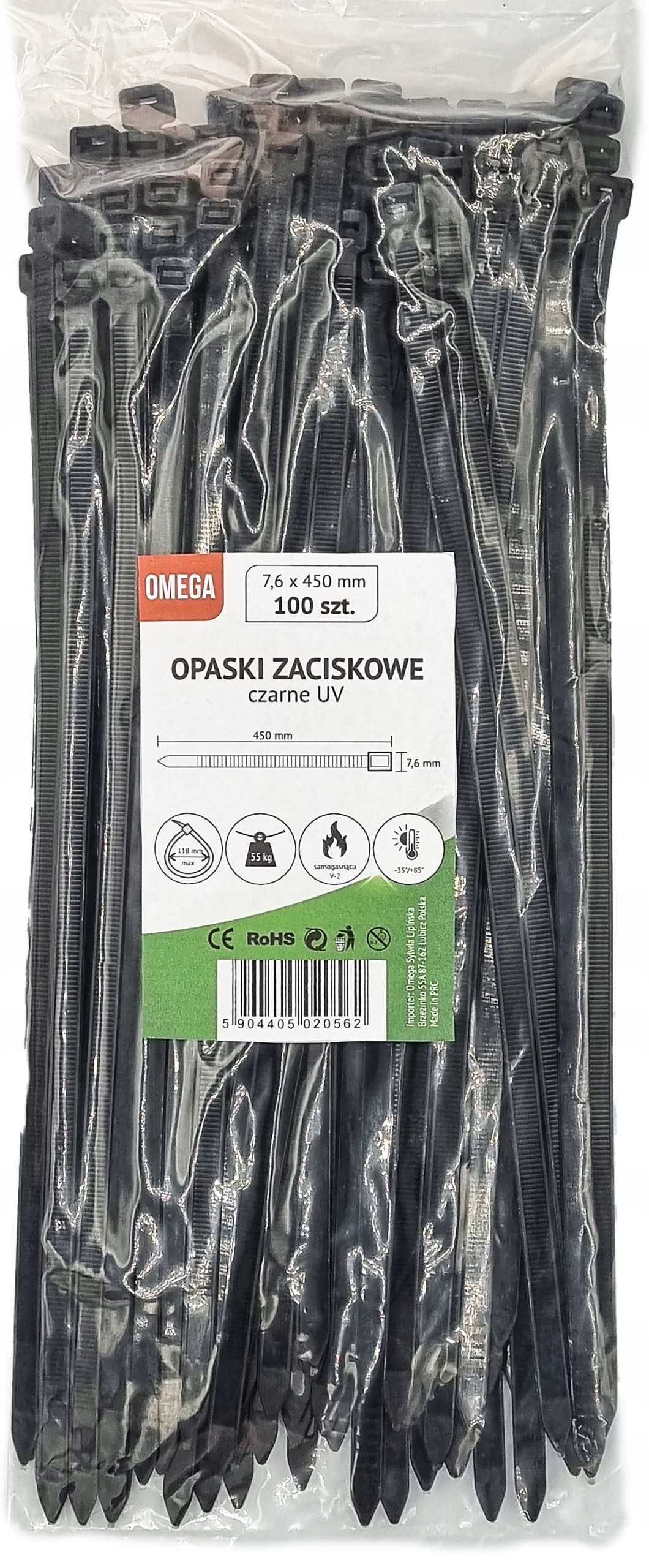 OPASKI TRYTKI ZACISKOWE KABLOWE UV CZARNE 7,6X450