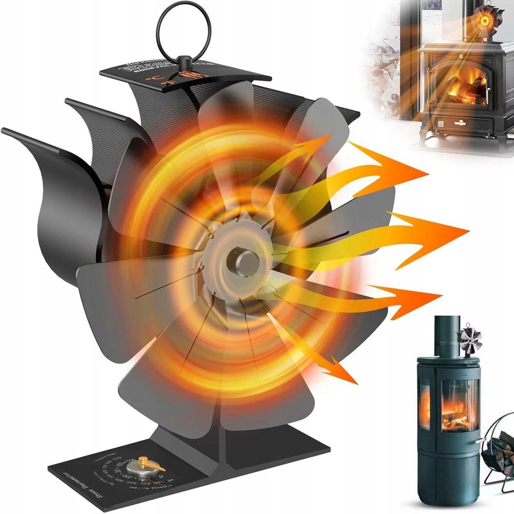 Krbový Ventilátor S 8 Lopatkami, Tichý, Otočný, S Teploměrem, Odolný