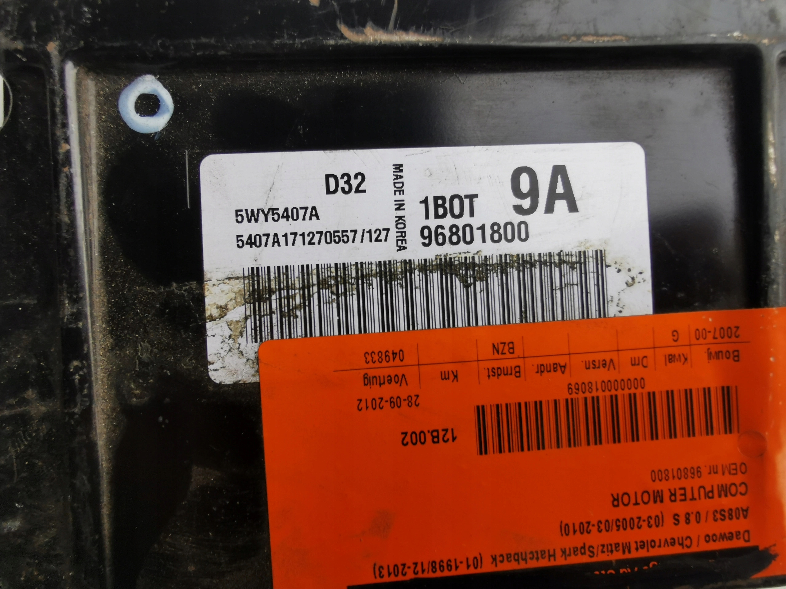 CHEVROLET SPARK 0.8B 5WY5407A 96801800 Computer EC