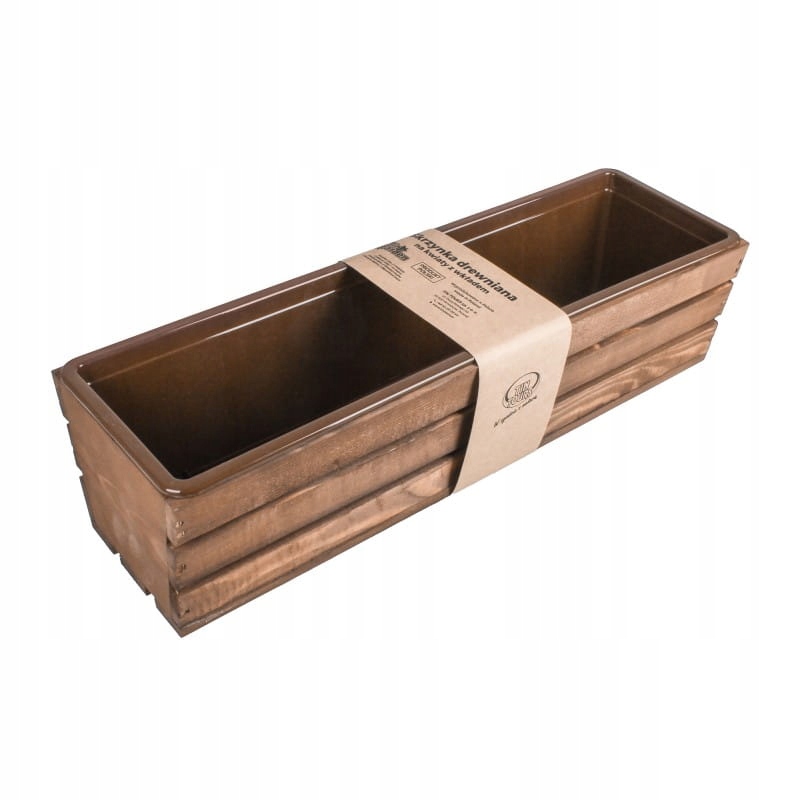 Opálená Dřevěná Krabička Na Květiny A Bylinky S Vložkou 60x18x15 cm