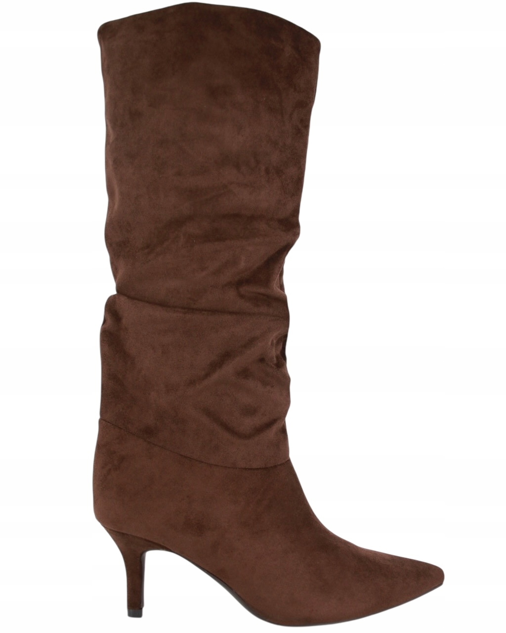 Kozačky Sašky Hnědé Semišové Špice Na Podpatku 7 CM Jarní Pohodlné 41