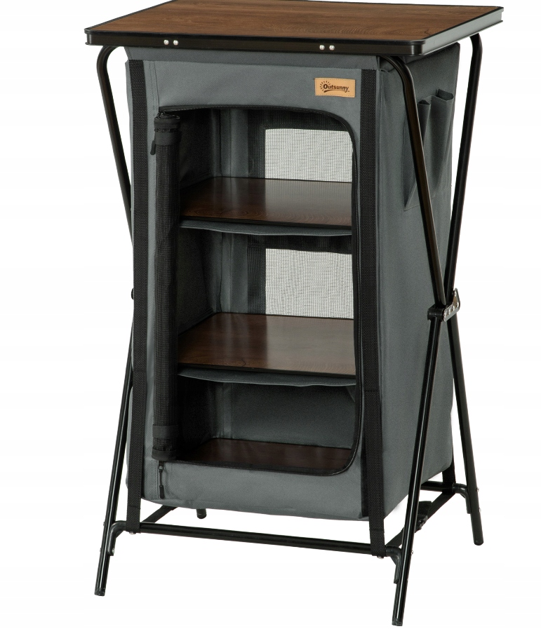 Outsunny Campingový stôl s 3 policami a dverami na Zips Relax