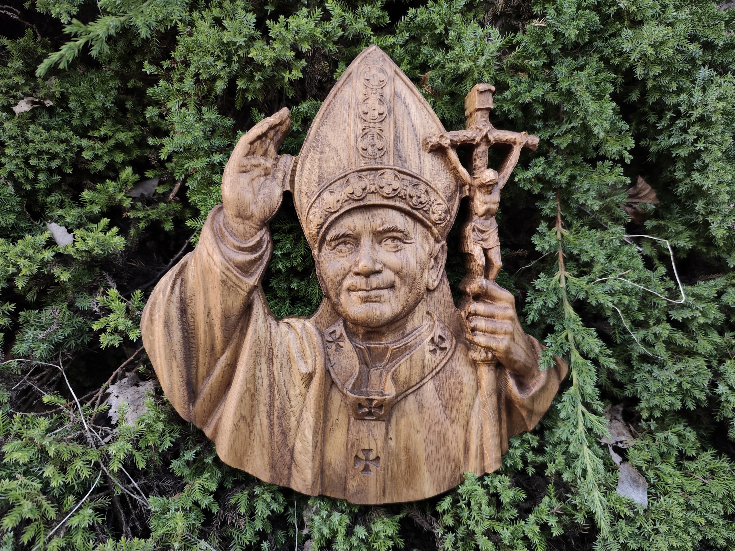 Dřevěný obrázek dárek svaté přijímání primice narozeniny svatba Jan Pavel II 30 cm