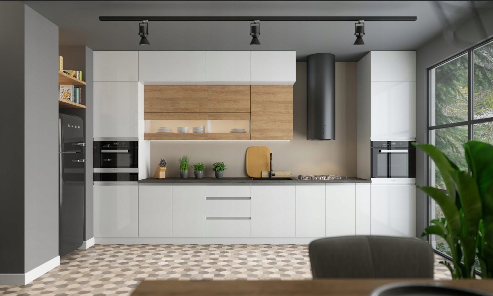 KUCHNIA NOWOCZESNA BLANKA BIAŁY MAT/HIKORA