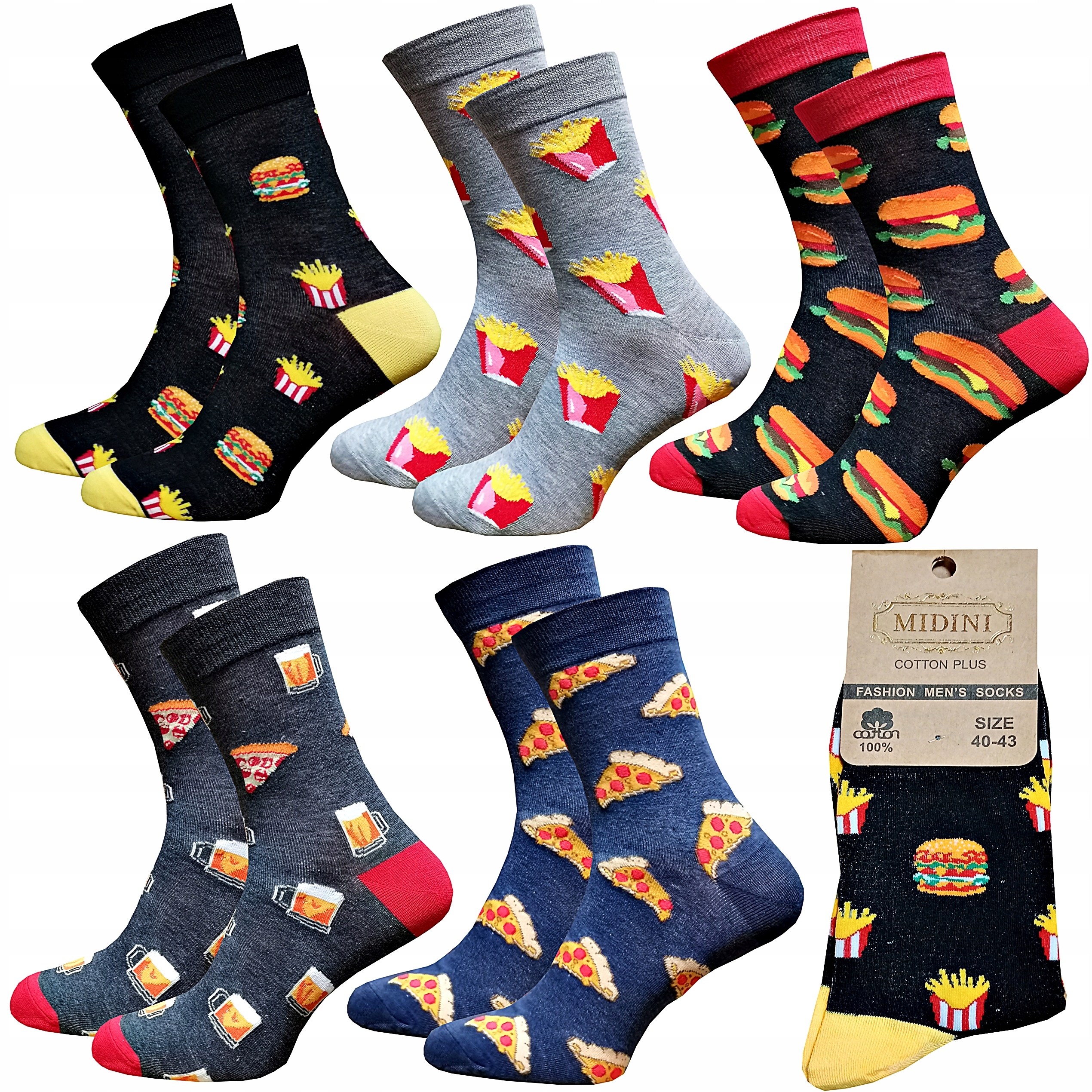 

5 par Garniturowe Wysokie Skarpety Męskie Kolorowe