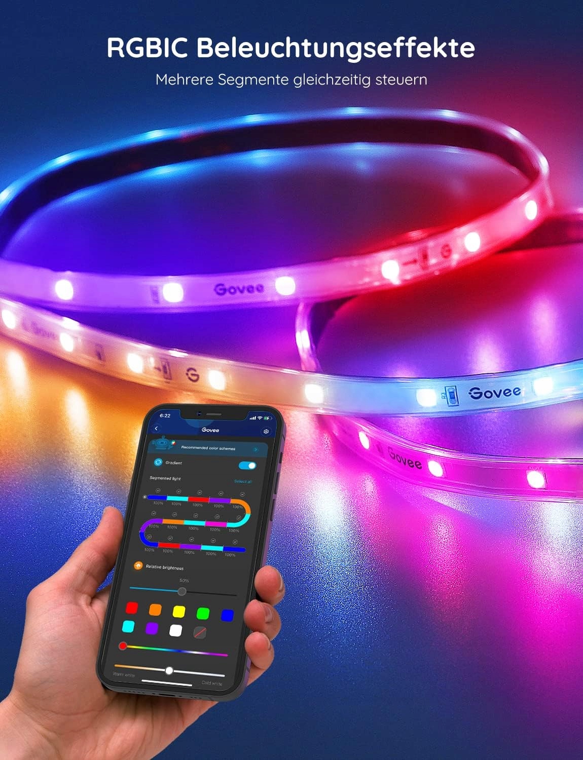 GOVEE Zewnętrzny Pasek LED 20m IP65 RGBIC Alexa App Muzyka Ogród Balkon — miniatura 6