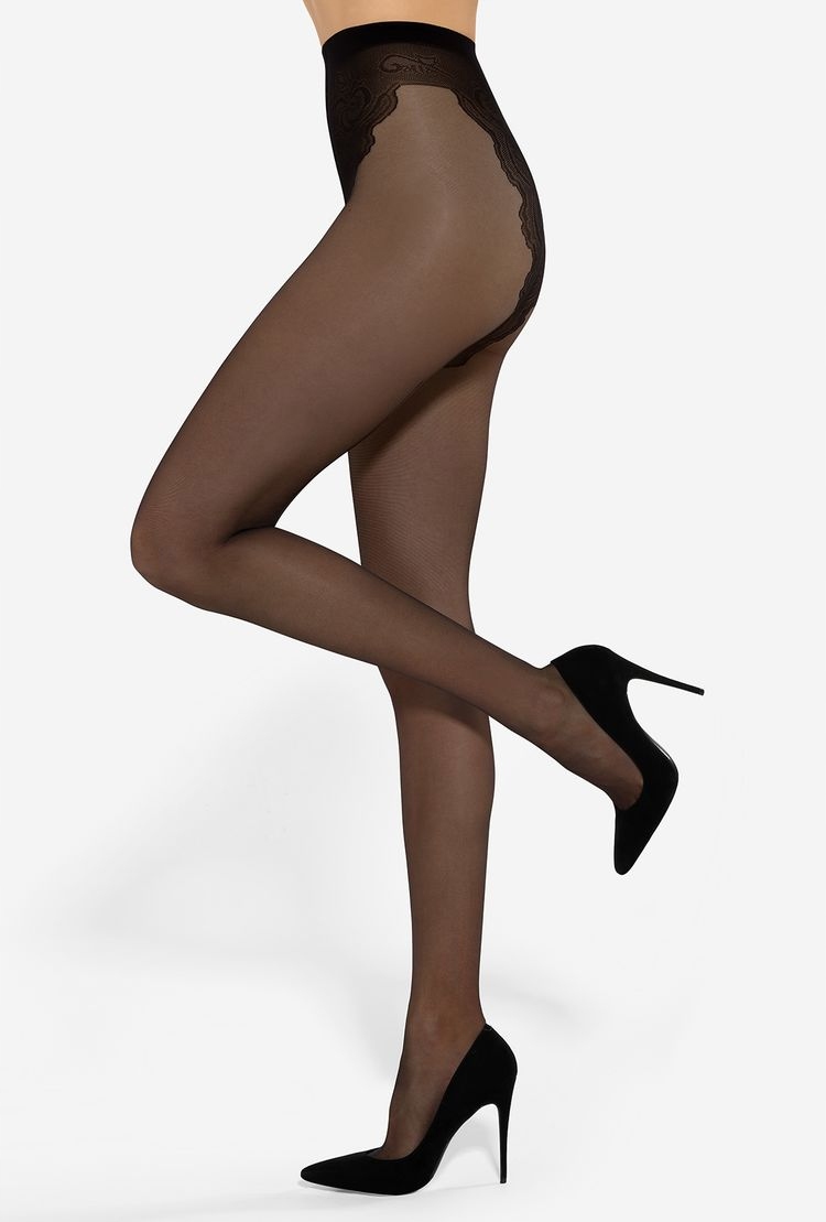 RAJSTOPY KORONKA Z PASKIEM CHIARA 20 DEN 4-L NERO Właściwości brak