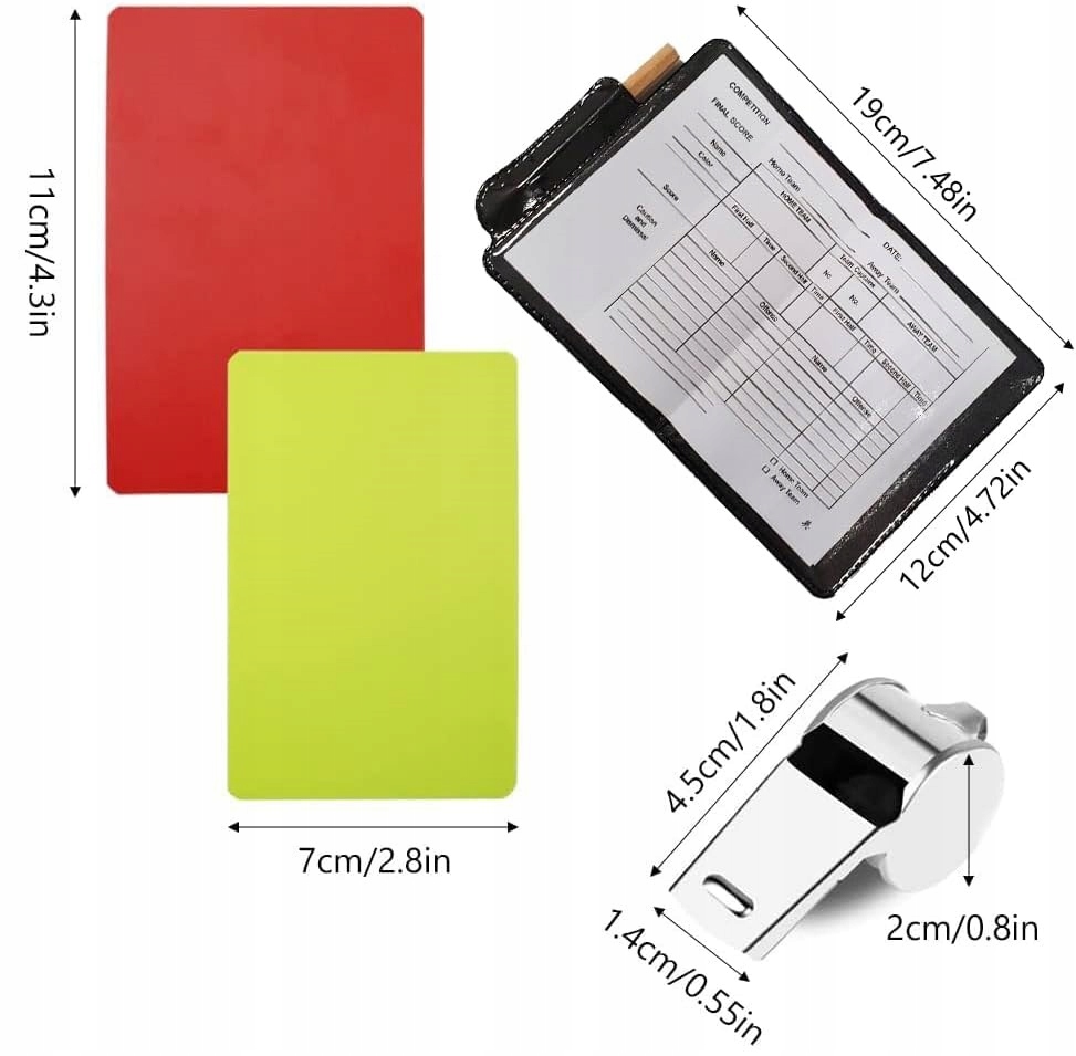 Kartki sędziowskie, ZESTAW SĘDZIEGO DO PIŁKI NOŻNEJ etui, notes, gwizdek Model 5