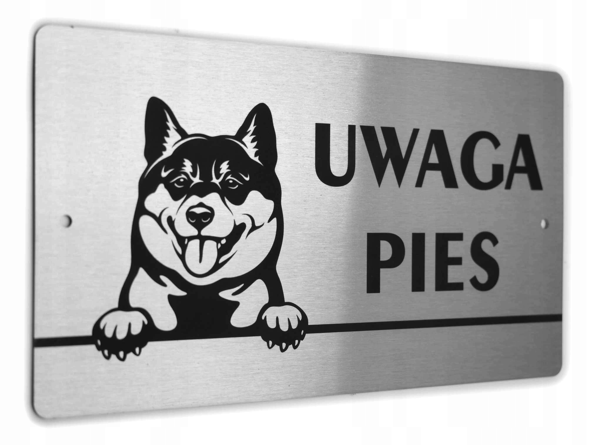 Tabliczka INOX - UWAGA PIES - Shiba Inu