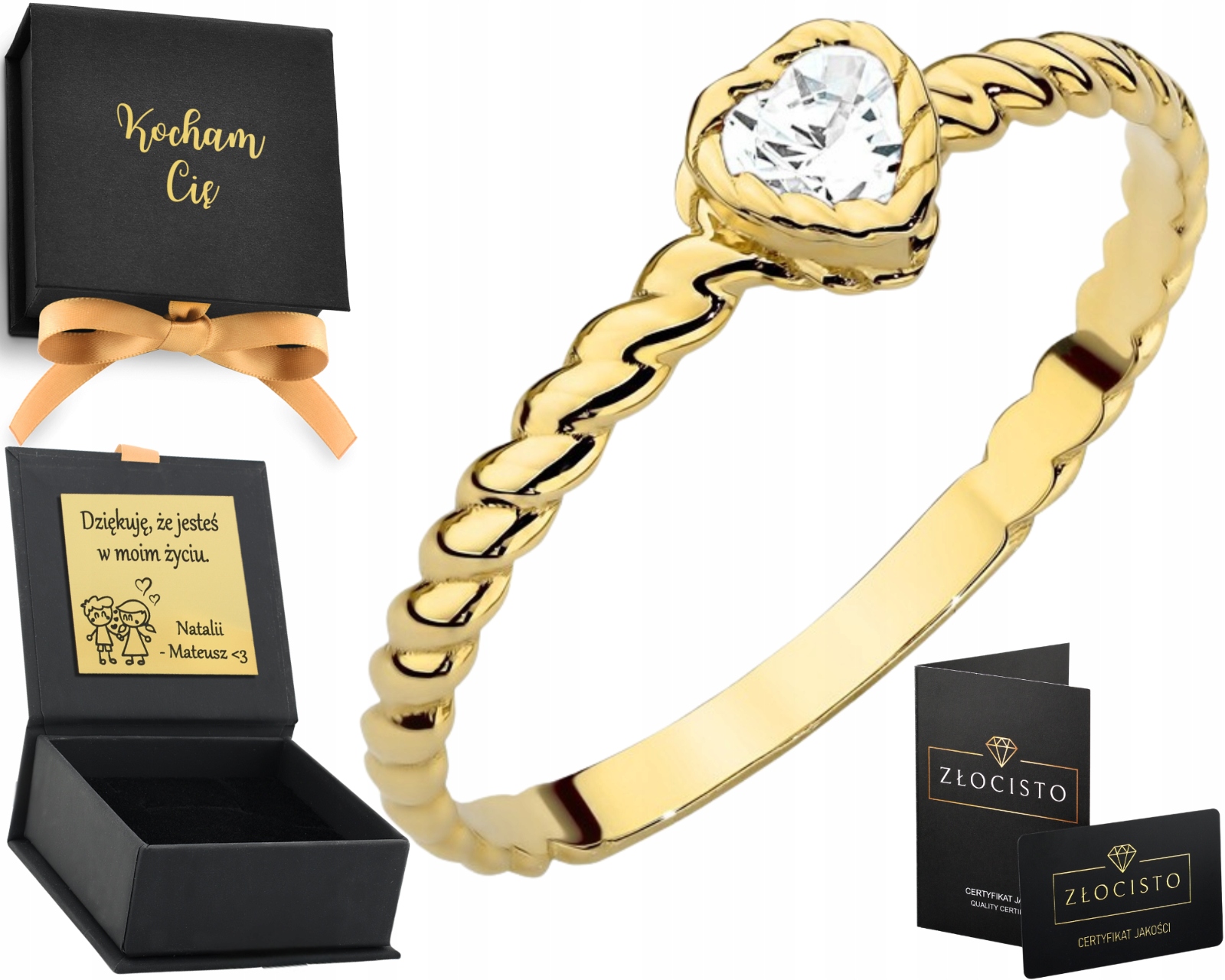 Zlatý Prstýnek Prsten Se Srdce A Zirkonem 585 Dárek Dárkový Gravírování