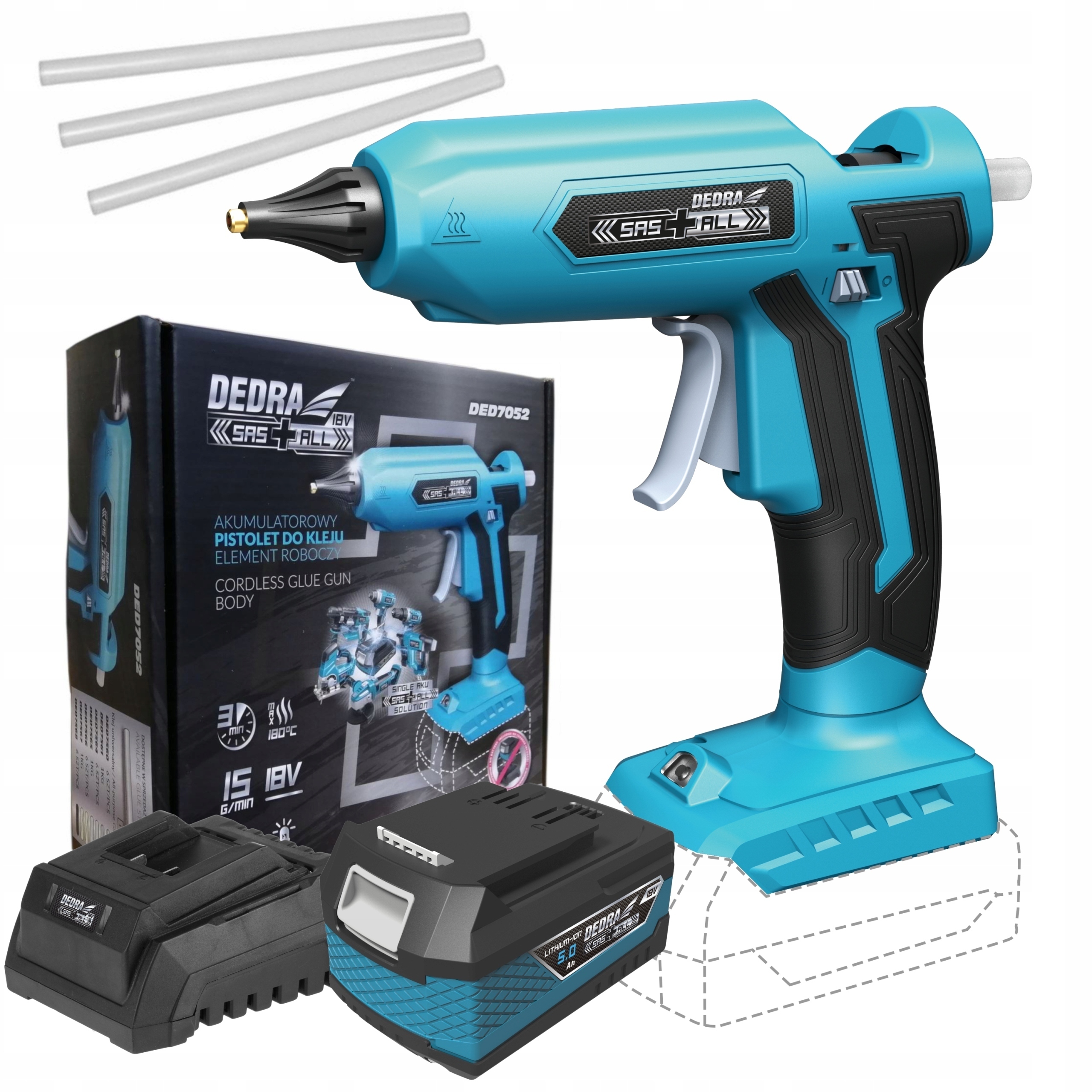 DEDRA PISTOLET DO KLEJU AKUMULATOROWY 18V + 5Ah