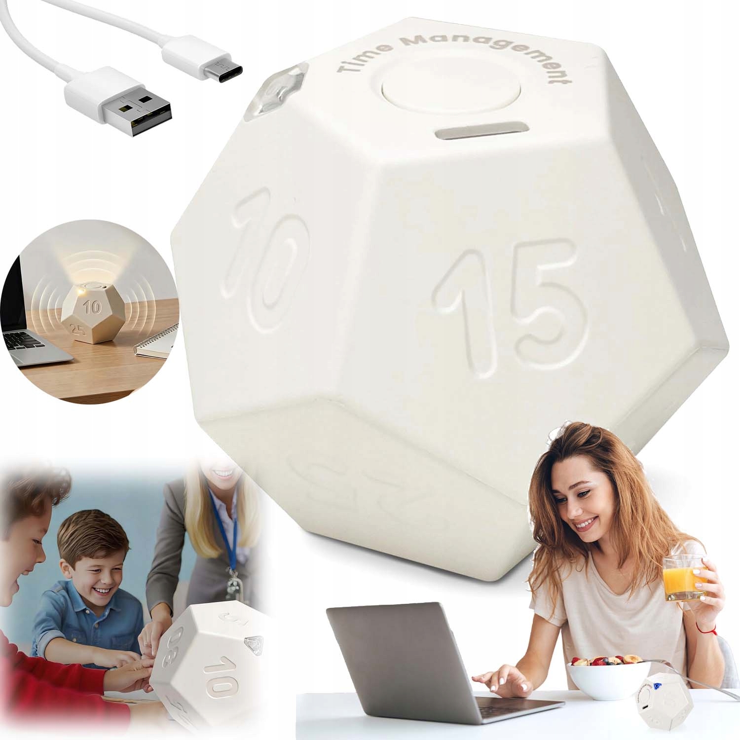 Minutník Otočný 12 Stran Pro Práci, Učení 3 Režimů Usb 550MAH11 Možností
