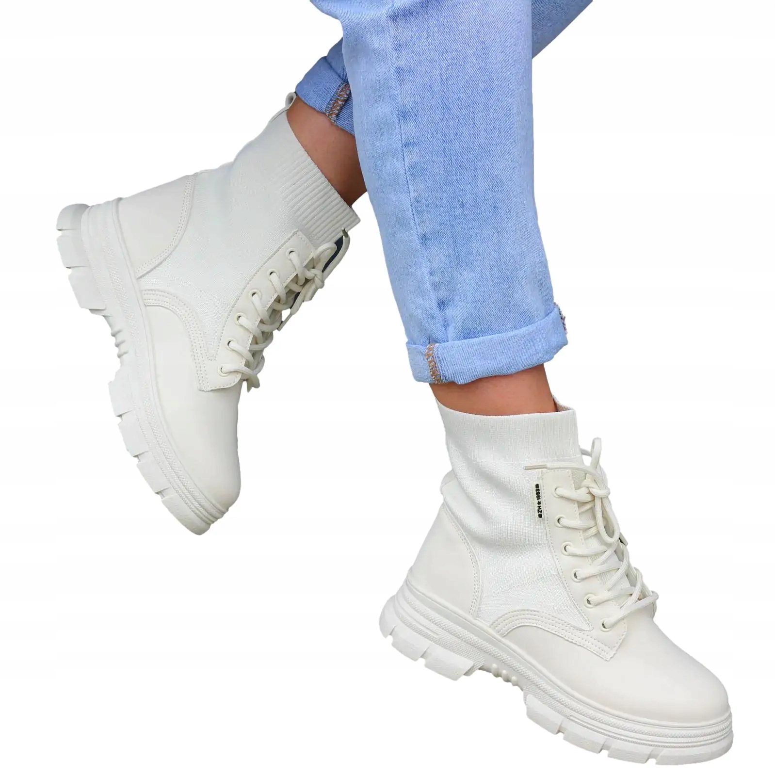 BEŻOWE DAMSKIE BOTKI WORKERY NA GRUBEJ PODESZWIE FASHION 36