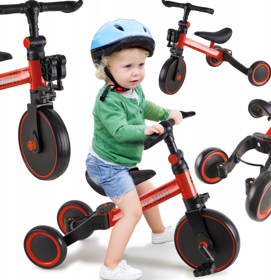 Rowerek Biegowy Trójkołowy 3W1 Rower Z Pedałami Dla Dzieci Lekki Czerwony