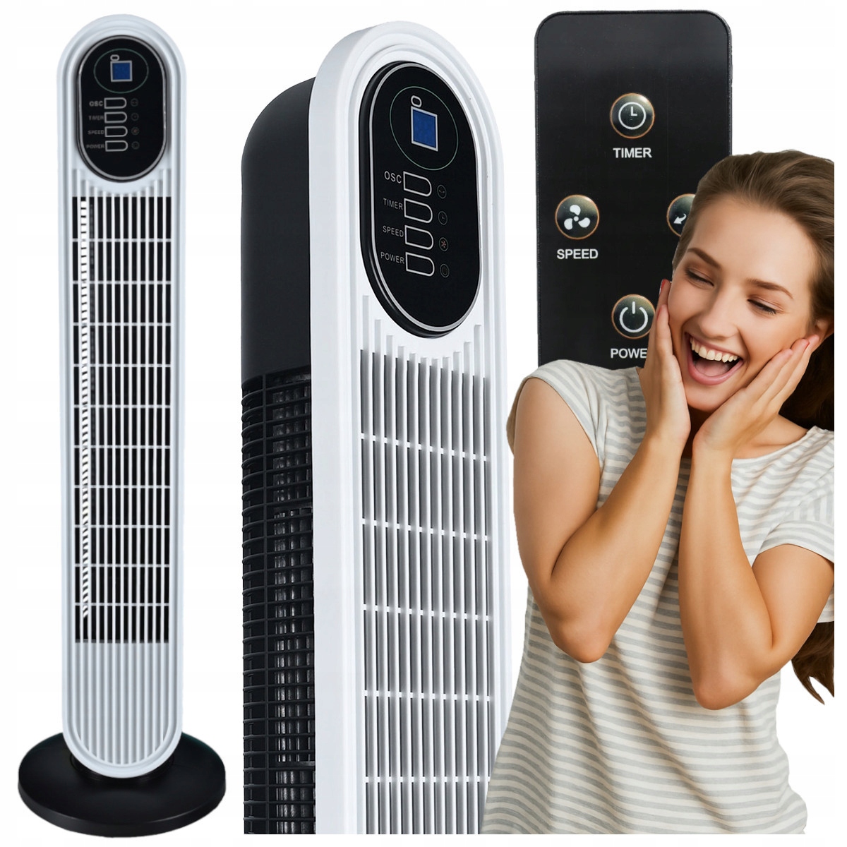 Sloupový ventilátor s dálkovým ovládáním Stojící oscilace Časovač Silný tichý větráček