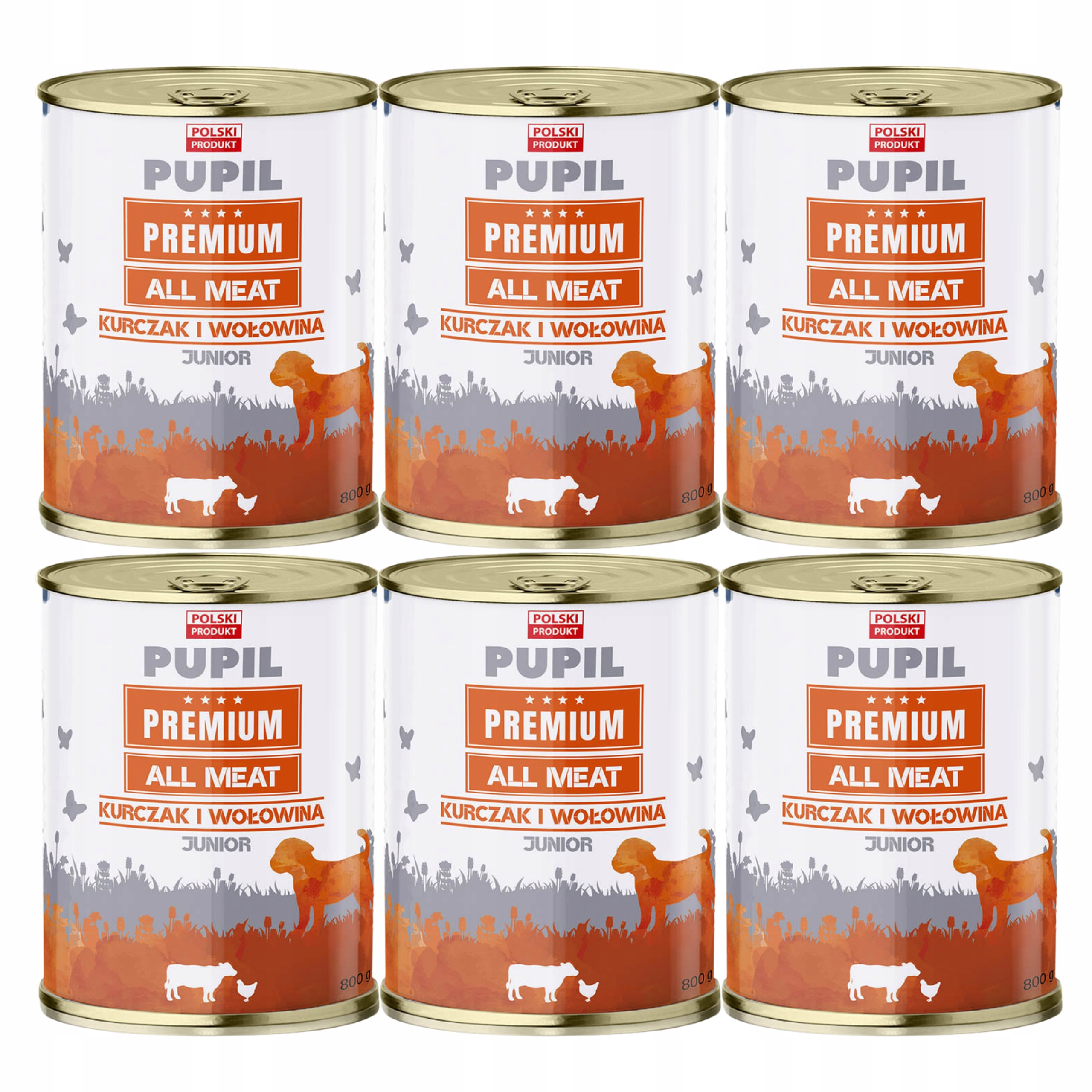 Levně Pupil Premium Junior All Meat Krmivo mokré pro štěňata kuřecí hovězí maso 6 x 800 g