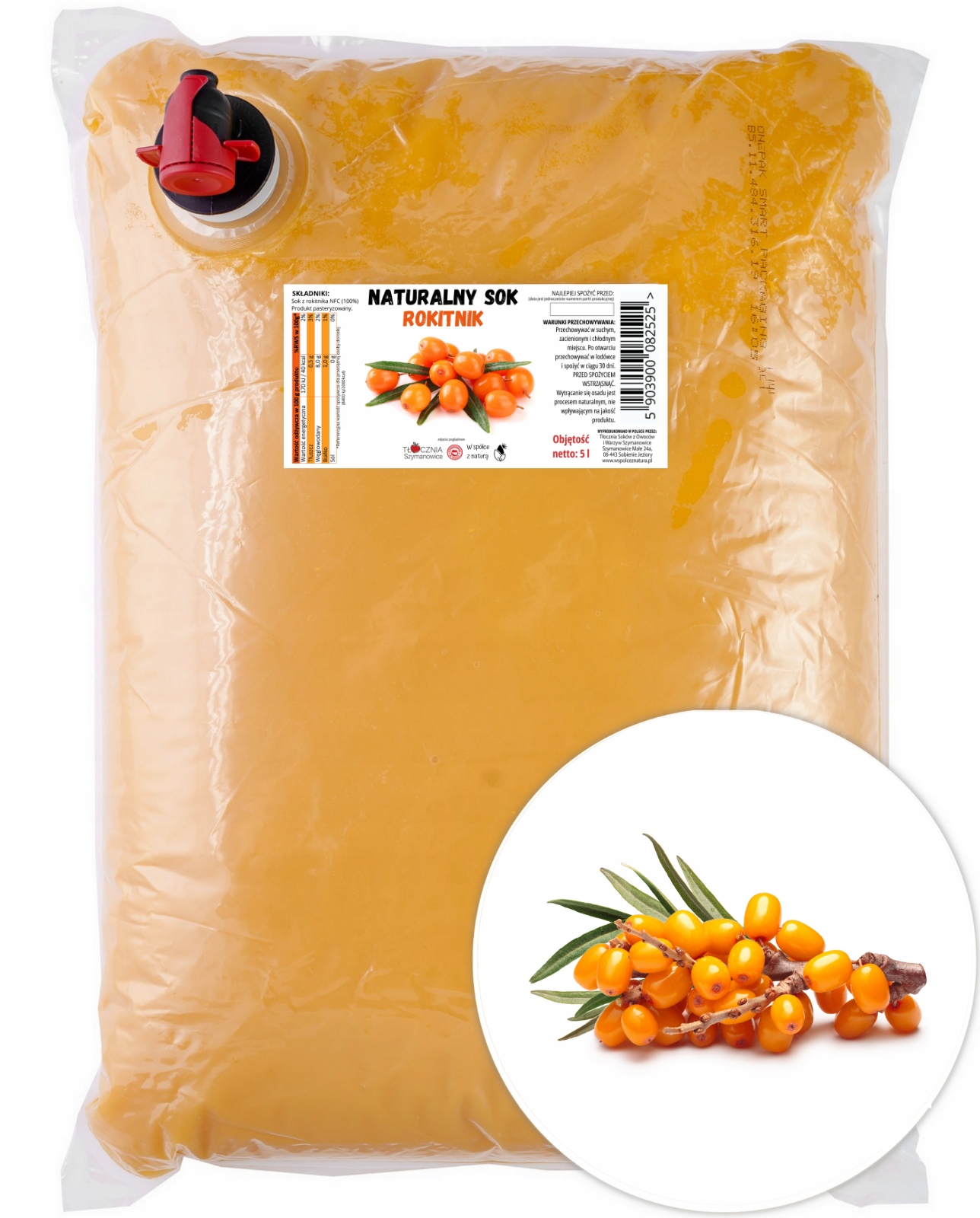 Sok z Rokitnika 100% Tłocznia Szymanowice 5l NFC Tłoczony Sok z Rokitnika
