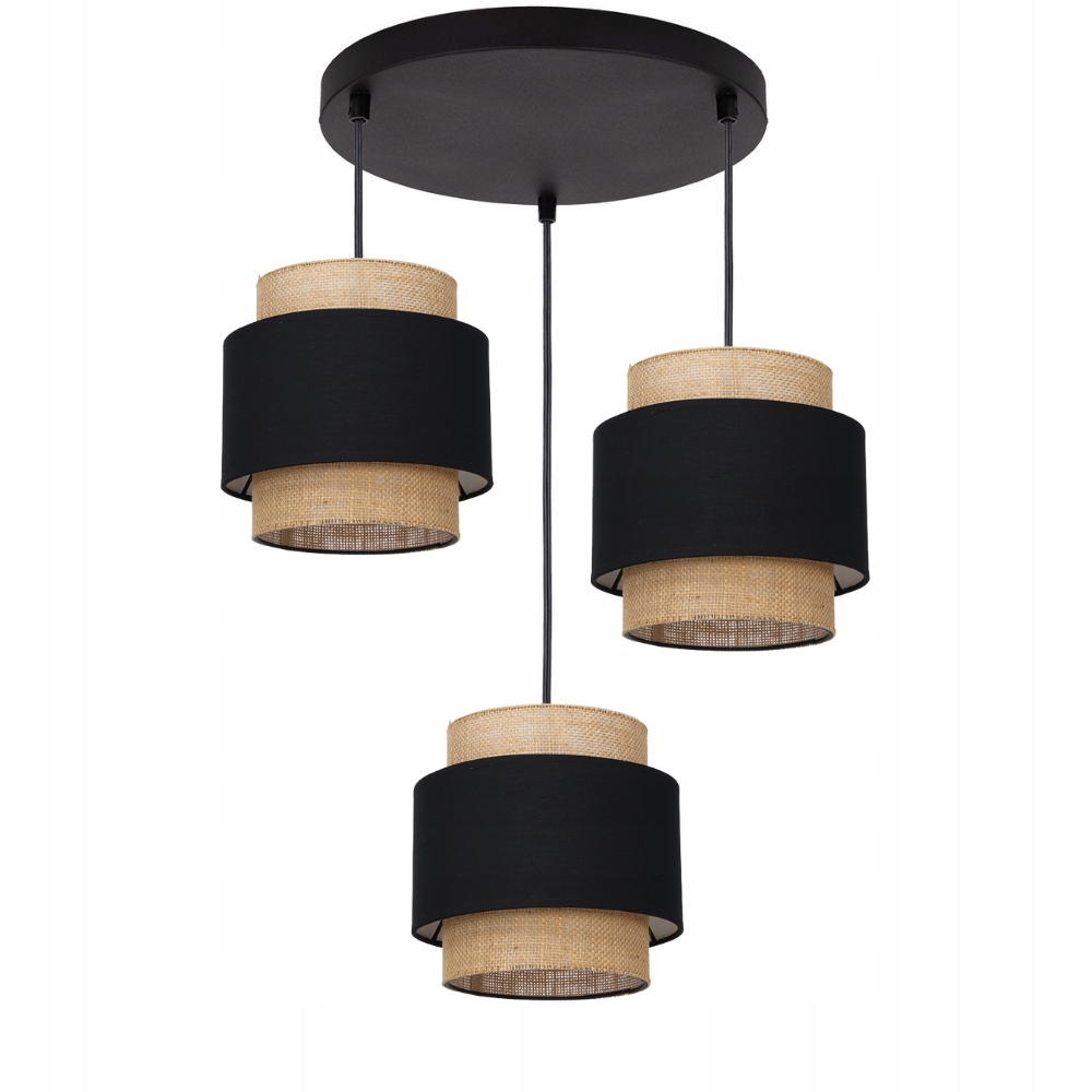 Závěsná Stropní Lampa Z Juty S Jutovým Talířem Dvojitá Černá Boho Led E27