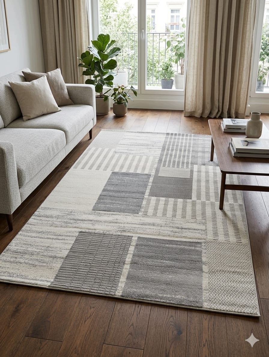 Koberec 160x230 cm krémovo-sivý geometrický, moderný Viera Low Seta