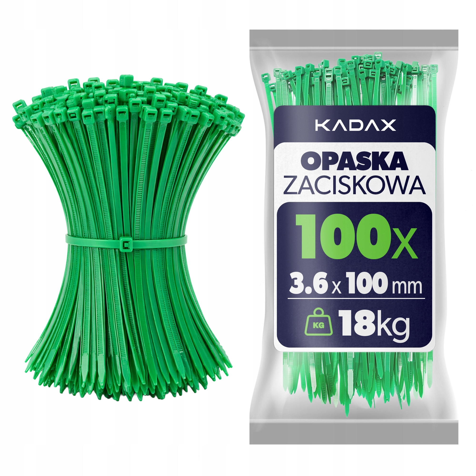 100szt Opaski Zaciskowie 100mm 3,6mm Trytytki Opaska Kablowe Zielone Zestaw