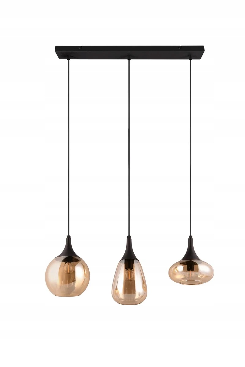 Závesná lampa čierna, medové sklenené tienidlá nepravidelné nad stôl Trio