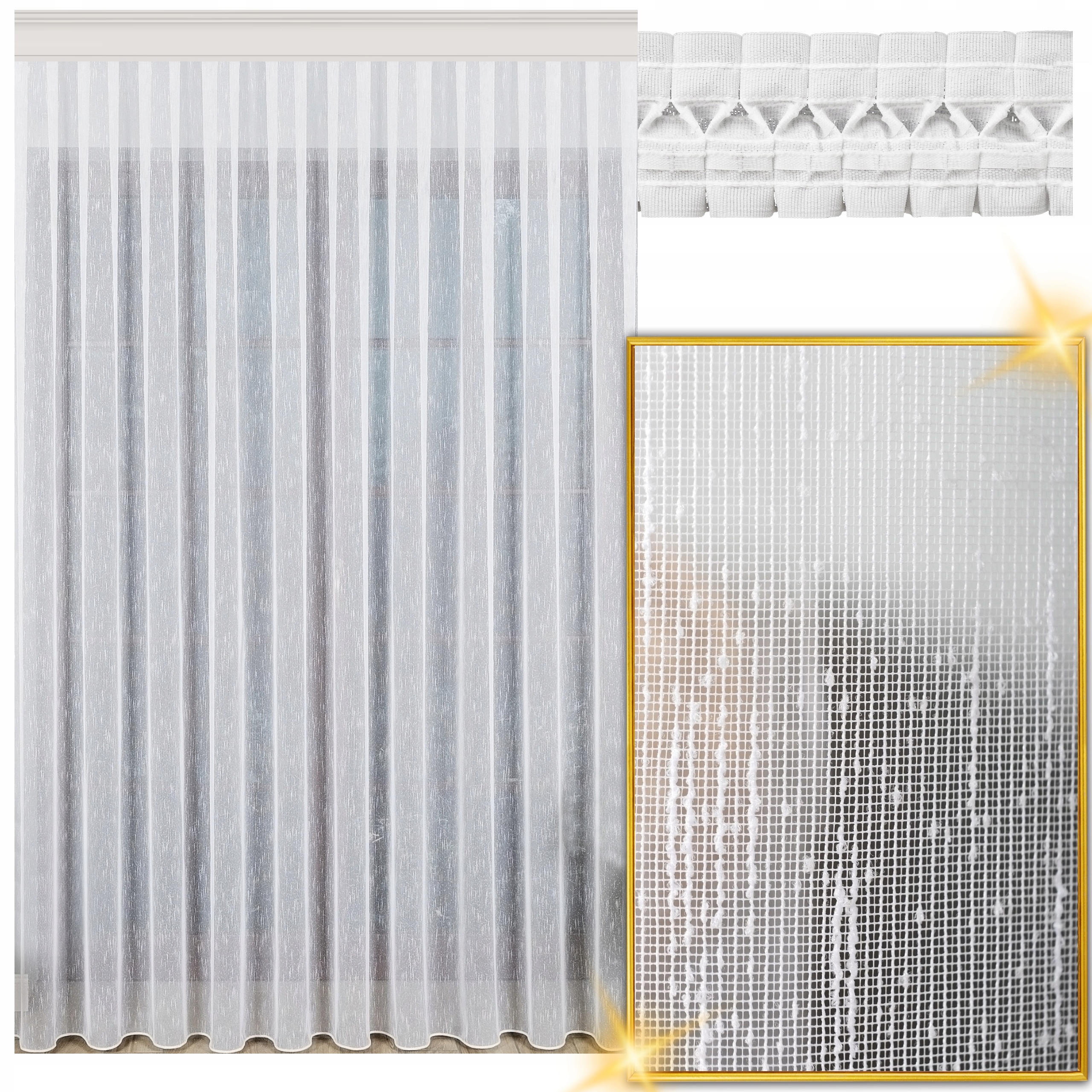 Hotová Záclona Bílá Jemný Déšť Na Pásku S Olovnicí Do Obývacího Pokoje 700 x 290 cm