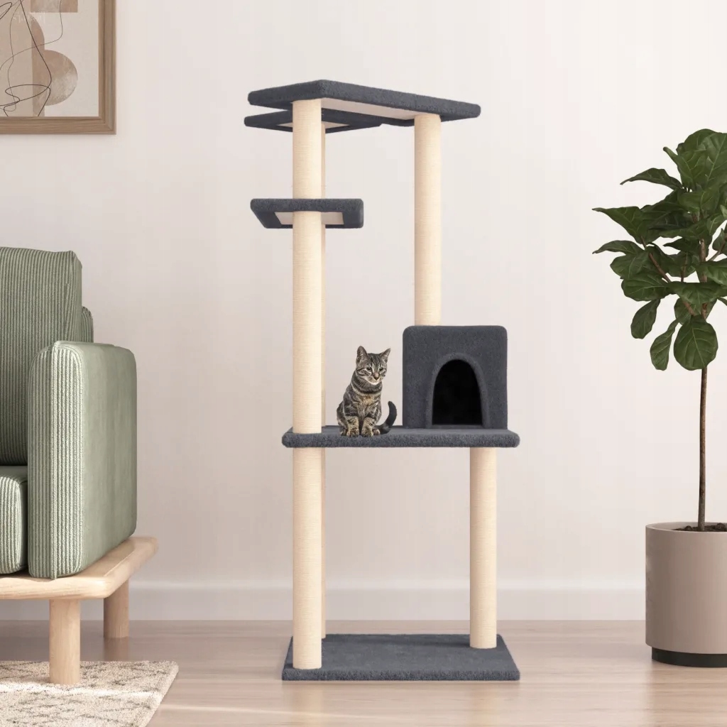 Levně Škrabadlo pro kočky se sisalovými sloupky tmavě šedé 123 cm