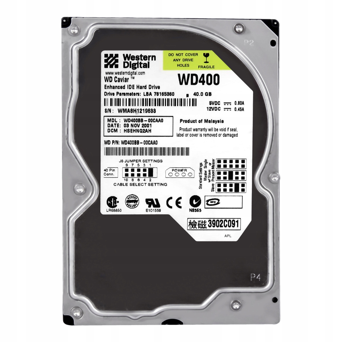 Wd Caviar 40GB 7.2K 2MB Ata 3.5'' WD400BB-00CAA0